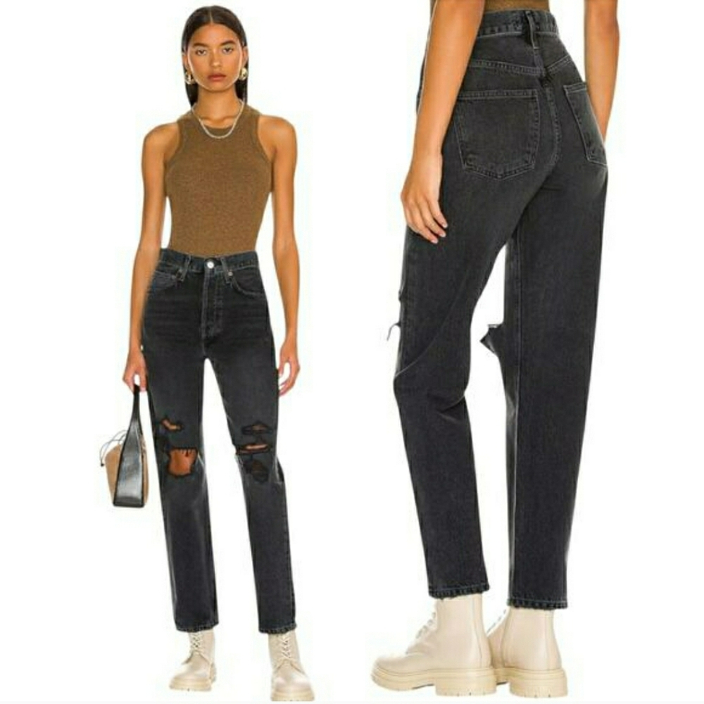Agolde 90's Mid Rise Loose Jean In Vagabond Black Distressed 23